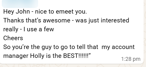 Client message: my account manager Holly is the best